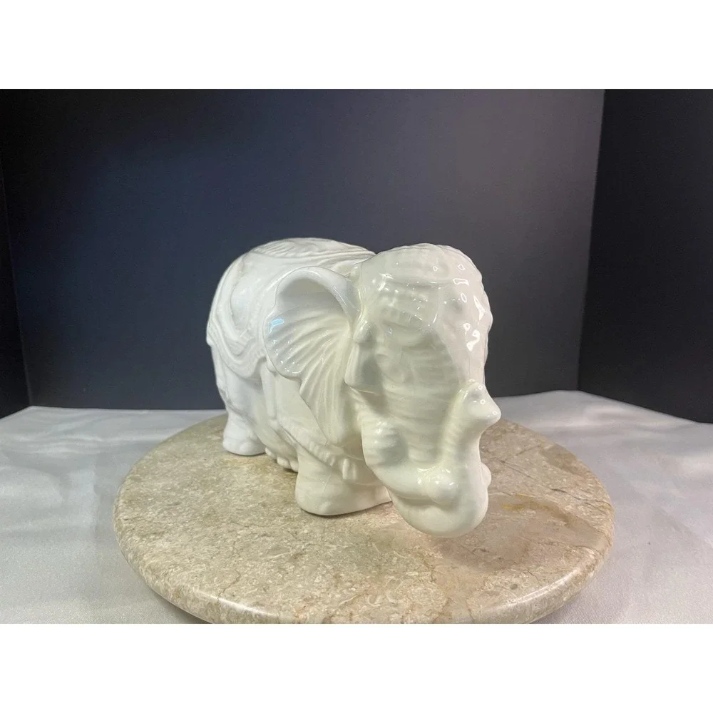 1970's Hand Painted White Arnel Lucky Elephant Piggy Bank Excellent Condition